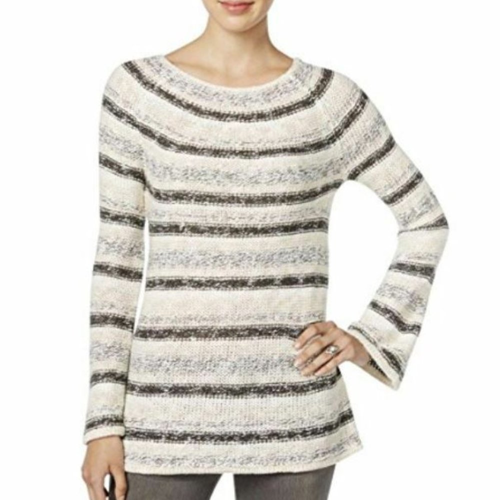 Style & Co Sweater XL Ivory Striped Cable Knit